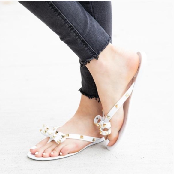SIZE 10, & 11 !! "Lacy" Studded Sandals -White - Picture 3 of 5